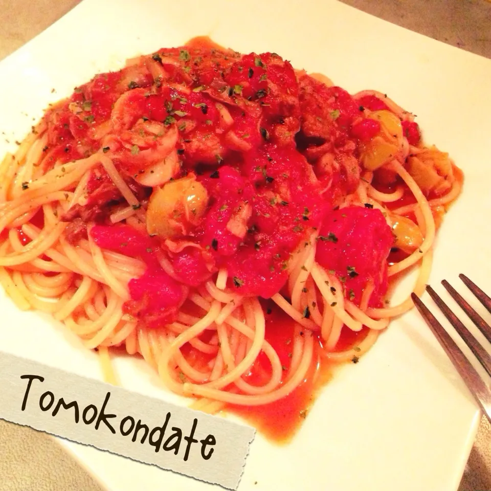 今日のまかないトモコンダテはベビーホタテと銀杏のトマトのパスタ🍝🍴💨✨|🇯🇵ともこちゃん。さん