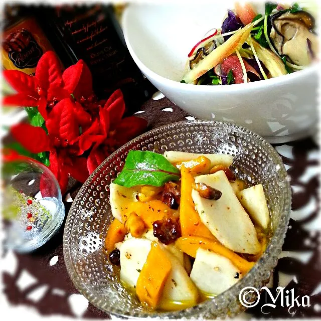 🍴蕪とドライマンゴーのマリネ(🌱レシピつき)🍴オイル漬けの牡蠣と香味野菜のサラダ|Mika❈さん