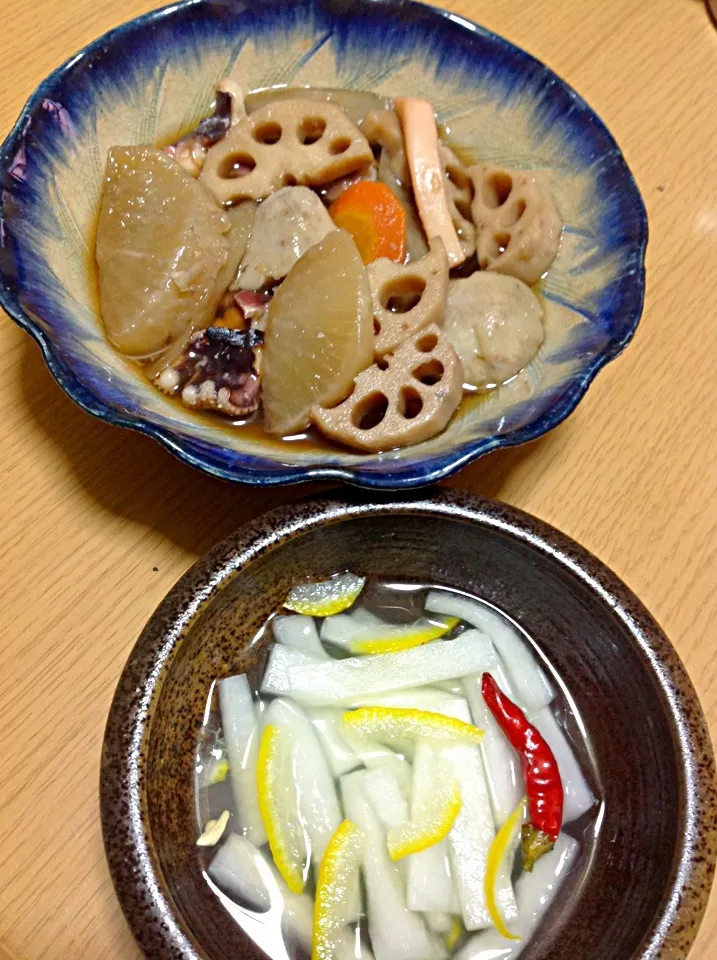 大根柚子酢の物☆根菜とイカの煮物☆熱燗|バリィちゃんさん