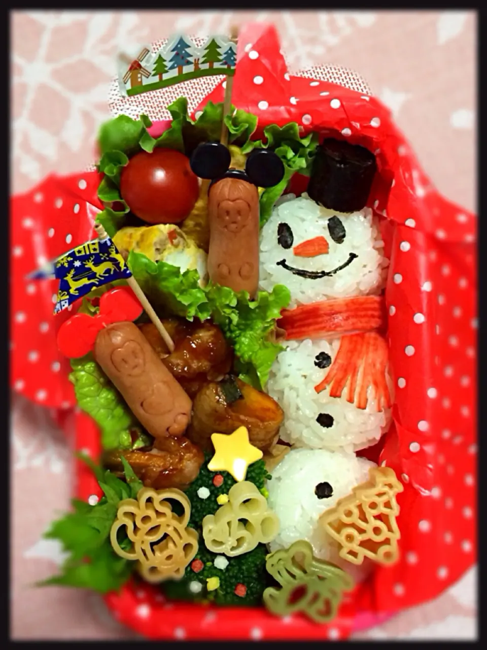 ゆっぴーઈ(◕ั◡◕ั)*ﾟ*♡のお弁当『⛄️ノッポのスノーマン(⁎⁍̴̛ᴗ⁍̴̛⁎)‼』|kumiさん