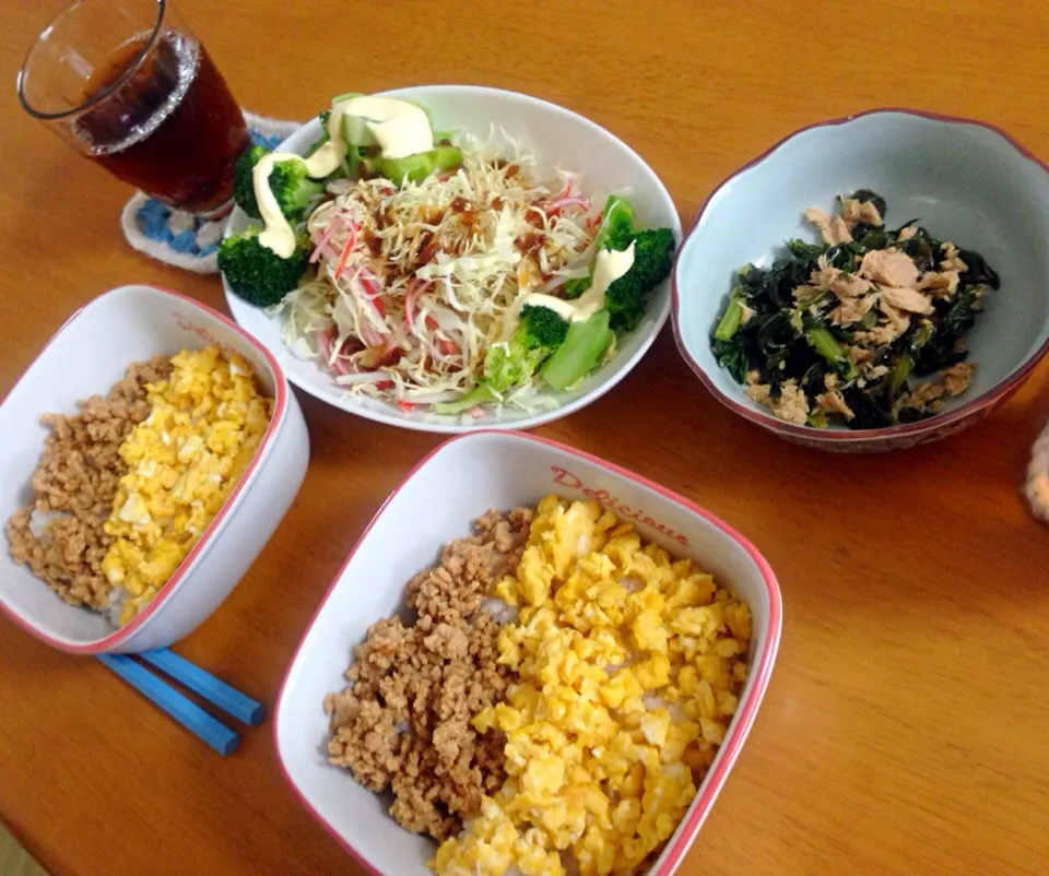 鶏そぼろ丼 . サラダ|なるなるさん