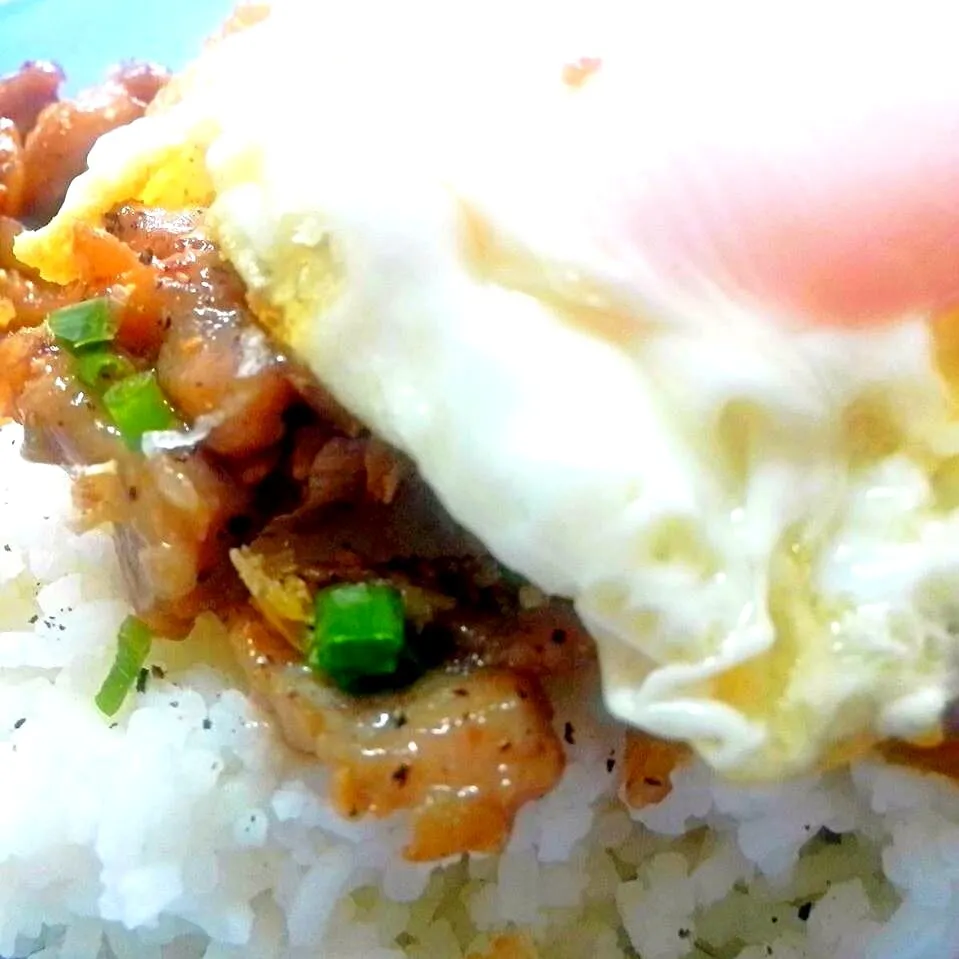 Stired fried pork with garlic n pepper & sunny side up egg ข้าวหมูทอดกระเทียมไข่ดาว|Toa Nakaratさん