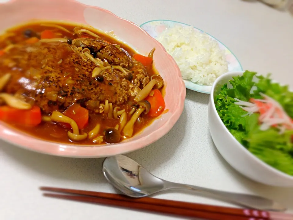 チーズin煮込みハンバーグディナー♪|あずささん