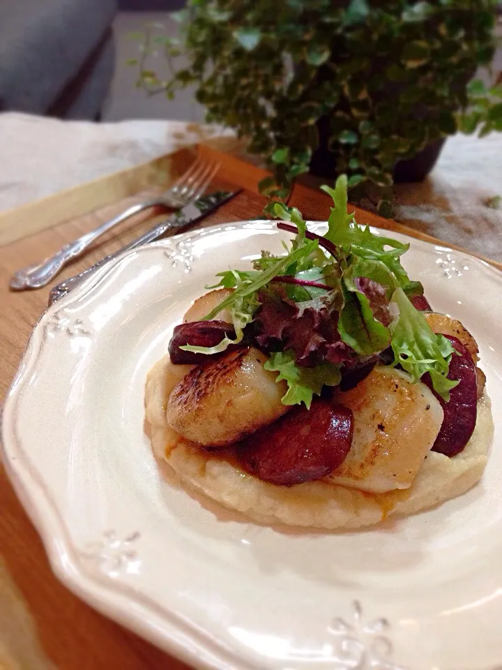 Scallop,chorizo,celery root purée,green salad|rick chanさん