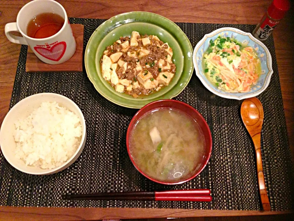 焼肉のタレで麻婆豆腐。桜海老の卵とじ|ちびさん