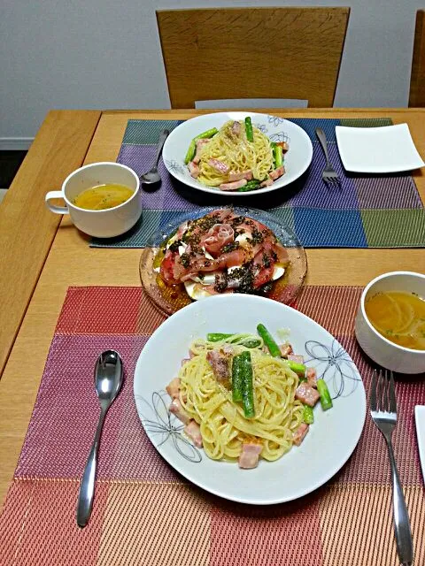 Snapdishの料理写真:ベーコンとアスパラのクリームパスタ|hinamamaさん