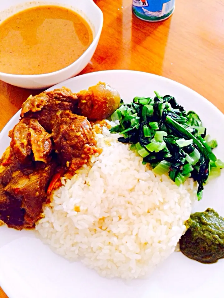 Snapdishの料理写真:Daal ,bhat , masu , saag ....|anjana shresthaさん