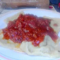 Snapdishの料理写真:Butternut Squash and Maple Chicken Ravioli with Smoked Tomato Marinara|Billy Casual-Cookさん