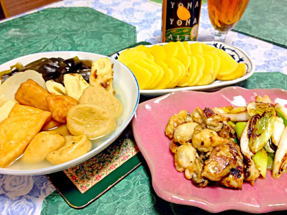 牡蠣と葱の味噌バター焼・おでんでひさびさアップもよなよな🍺からいただきま〜す😘✨|ちーねーさん