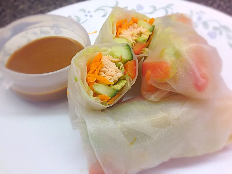 Snapdishの料理写真:Homemade Thai salmon rolls with peanut sauce|ruthie aideyanさん