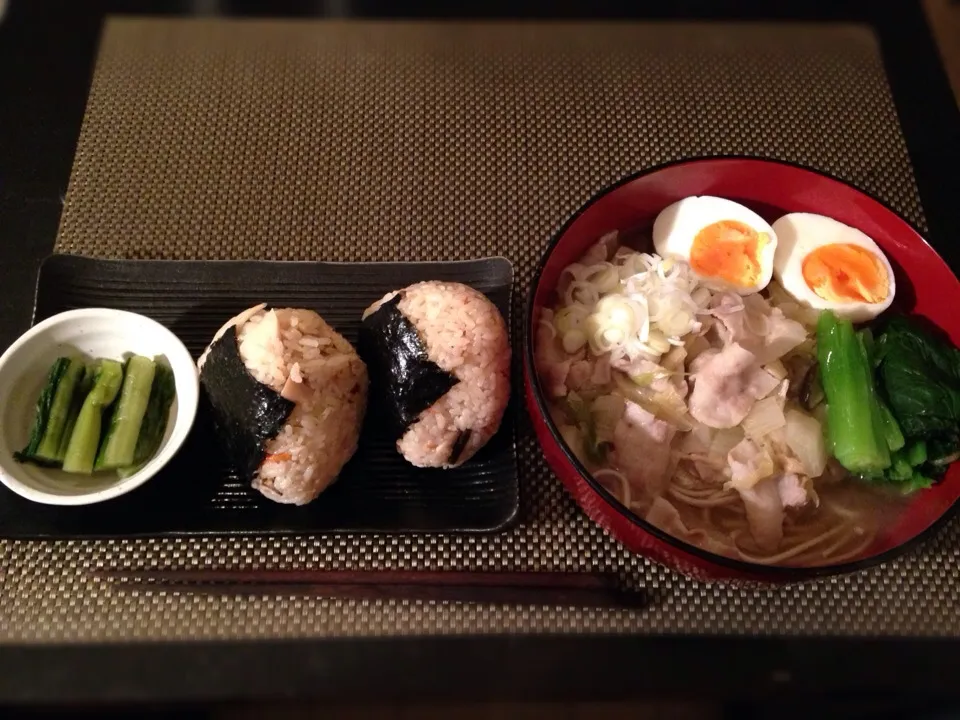 ぶっかけ肉そば、筍の炊き込みご飯おにぎり|ayumiさん