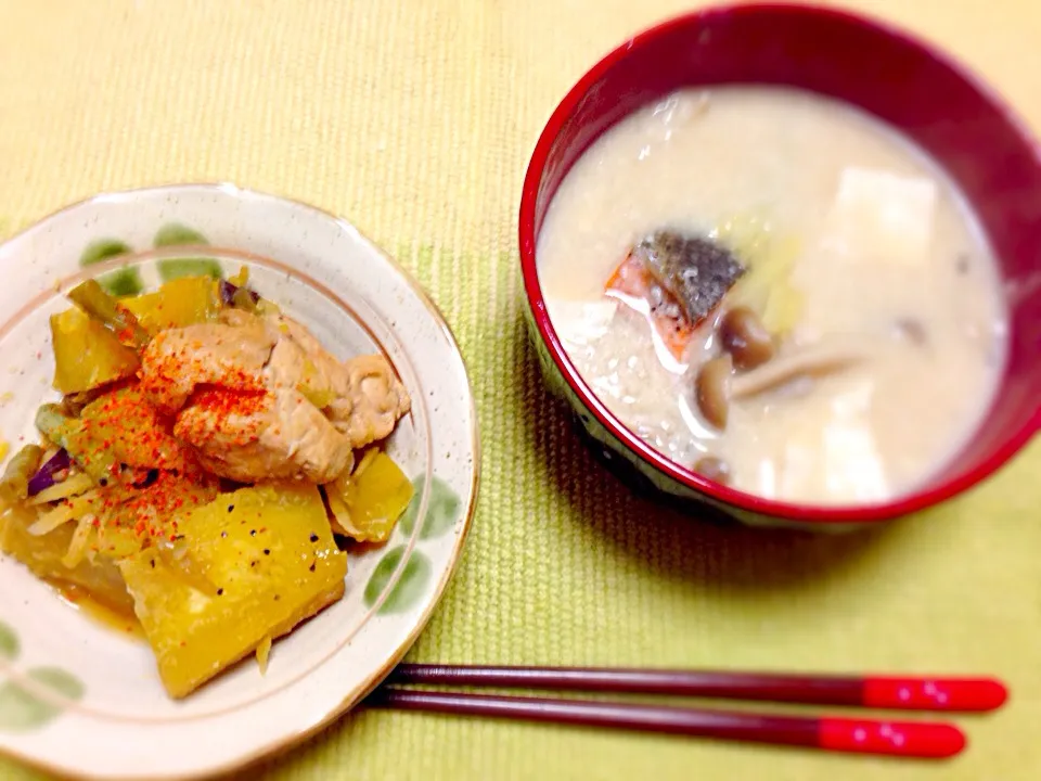 鶏と薩摩芋の蜂蜜生姜煮と酒粕汁|Nonyさん