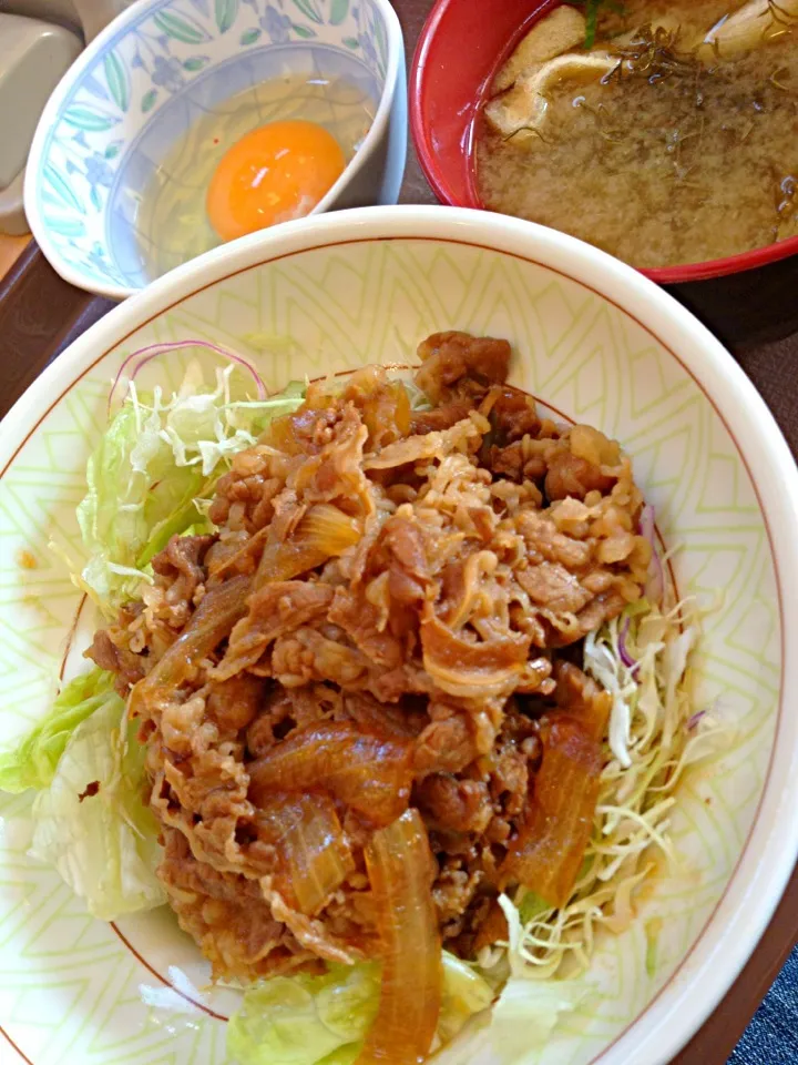 すき家の牛丼ライトと卵セット。ご飯の代わりに、豆腐なのよ|ハルさん