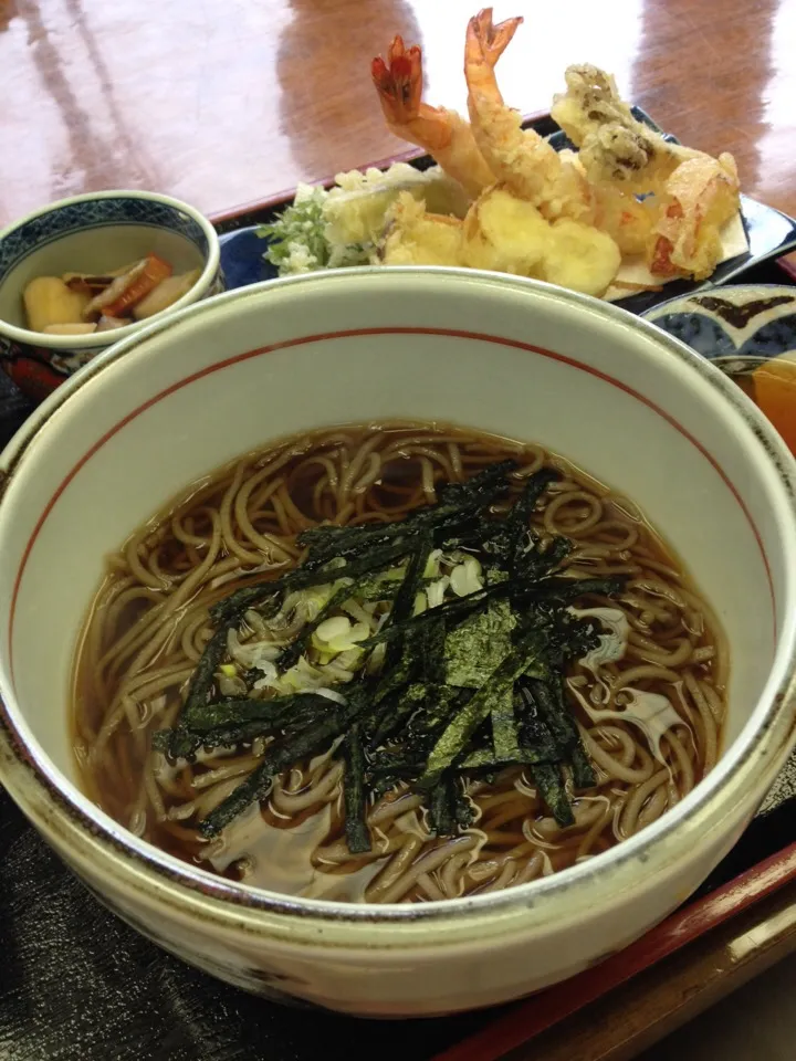 Snapdishの料理写真:細打ち温かけ蕎麦と天麩羅|raku_darさん