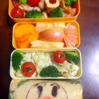 Snapdishの料理写真:今日の子供のお弁当。アンパンマンの出来がイマイチ。まぁ始めて作った割にはいいかな(^ ^)|安東 加奈恵さん