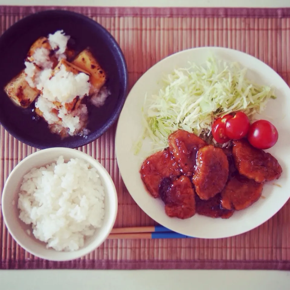 豚ヒレ肉の照り焼きと揚げ出し豆腐|寫眞食堂さん