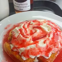 Snapdishの料理写真:belgian waffle topped with whipped cream and strawberry syrup|PauLeNeさん