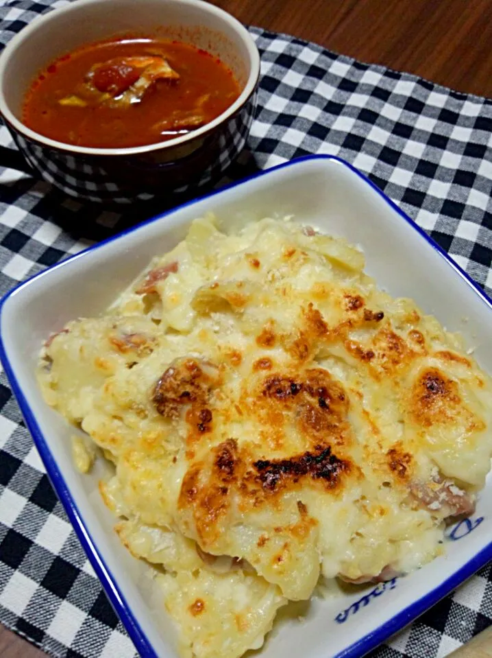 ポテトグラタン　鯵のトマト缶スープ|Yuki Niiyaさん