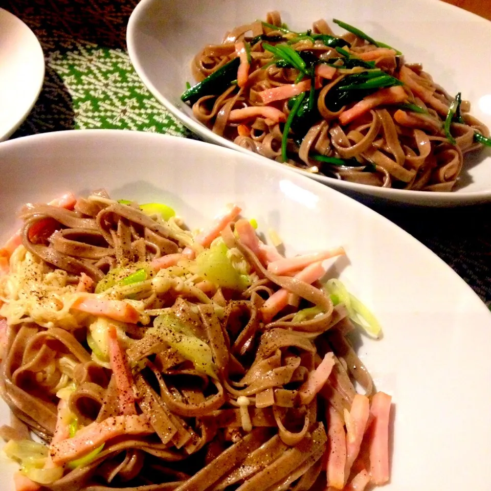 ほうれん草の和風蕎麦パスタとエノキの洋風蕎麦パスタ|☆あいあい☆さん