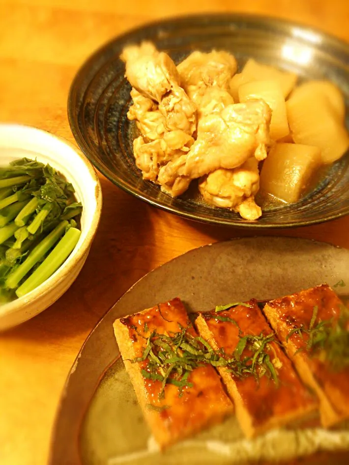 鳥手羽と大根の煮物～  味噌田楽～  茎たちのお浸し～|ゆりっぺさん