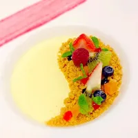 Snapdishの料理写真:Panacotta fruity crumble with raspberry sauce|beltさん