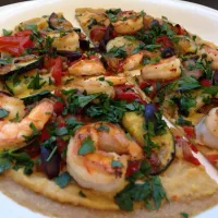 Homemade Roasted Vegetable and Shrimp Flat Bread with Hummus|Shelby Klindtさん