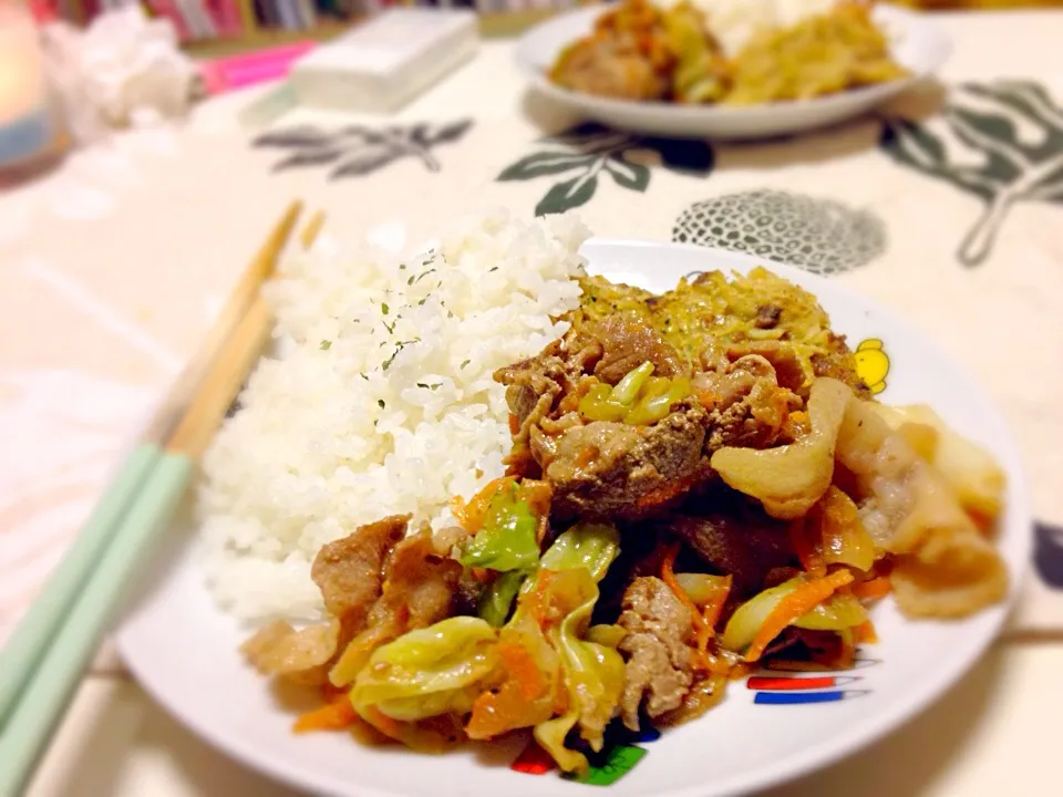 ワンプレートディナー カレーポテトしりしりと野菜炒め|Katsuさん