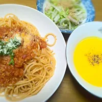 ミートソーススパゲッティ&かぼちゃのポタージュ|nottsunさん