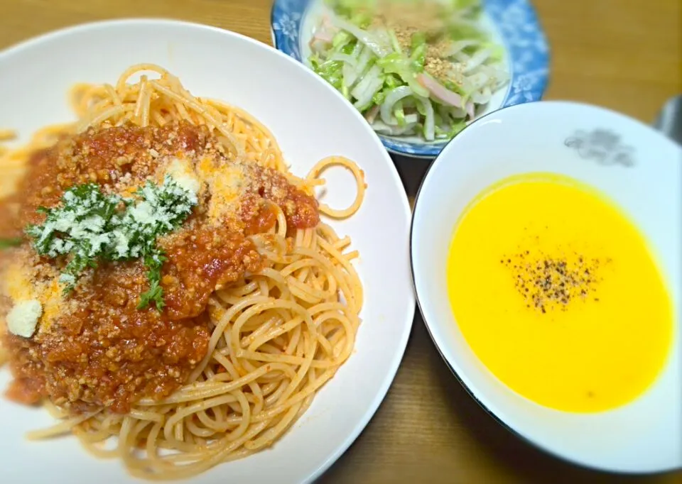 ミートソーススパゲッティ&かぼちゃのポタージュ|nottsunさん