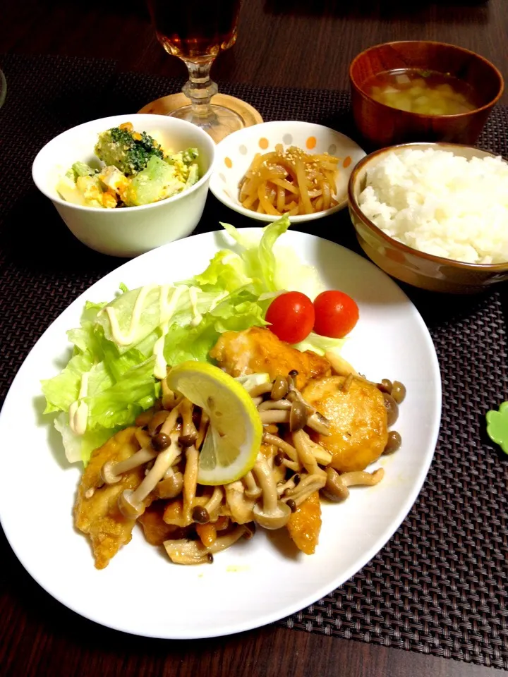 鶏胸肉のレモン醤油焼きの晩ご飯|mikaさん