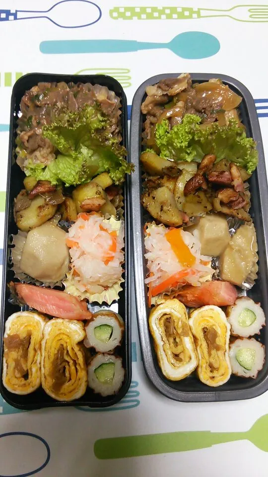 Snapdishの料理写真:12月5日　高校生男子＆オレ弁当　炊き込みご飯の予定だったのに(>_<)|クッキングおやぢさん