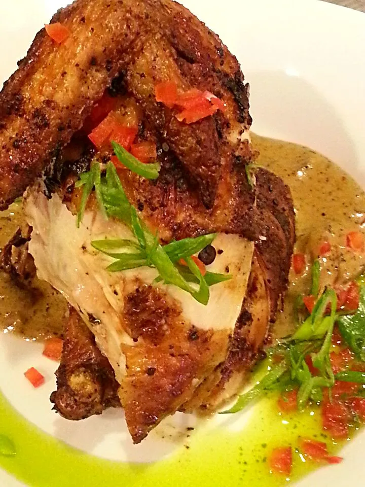 Cornish Hen with Ancho Cream, Cilantro Oil and Extra Love|Dustin Stairさん