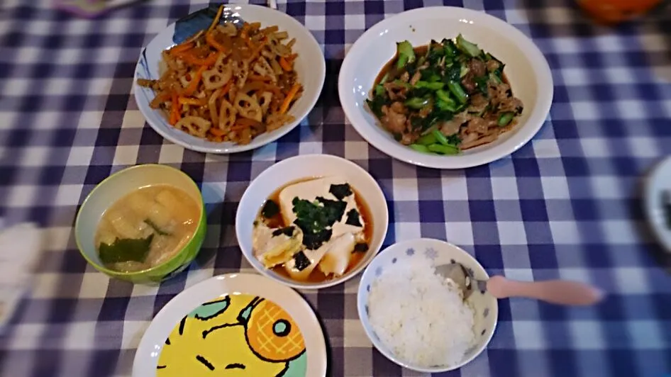 Snapdishの料理写真:きんぴら タアサイのオイスター炒め 温豆腐|HANAさん