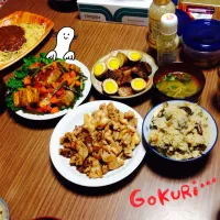 Snapdishの料理写真:＊厚揚げの角煮風 ＊角煮 ＊焼き鳥 ＊きのこの炊き込みご飯|ひかりさん