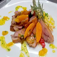 Steam the Duck breast with orange mango sauce