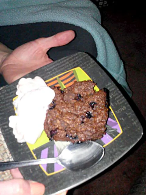 Whole wheat flour blueberry vegan brownie with cherry amaretto coconut milk ice cream.  :-D|Polly Gelfusoさん