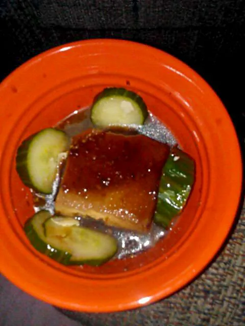 My son made me a snack. My teriyaki tofu with cucumbers, lime juice, plum sauce, and extra teriyaki sauce. <3|Polly Gelfusoさん