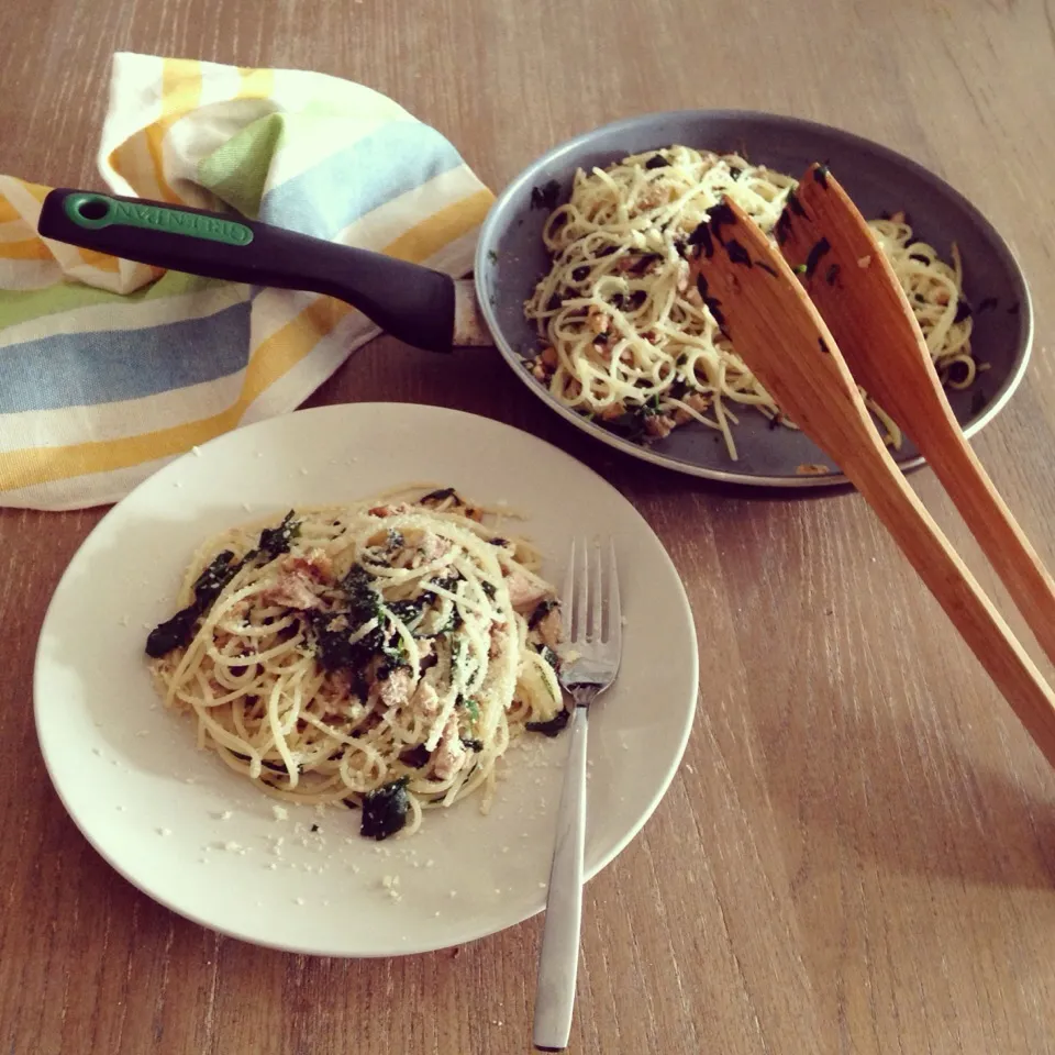 Spinach, chicken & walnut spaghetti|sepidehさん