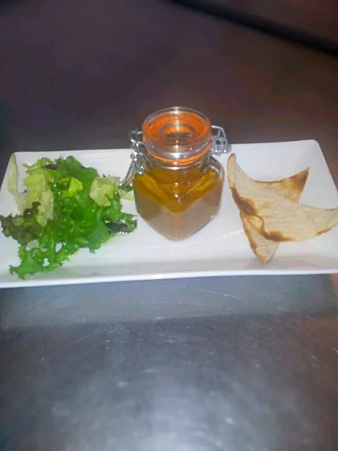 Snapdishの料理写真:liver pate, melba toast and a dressed salad|Tam Salemさん