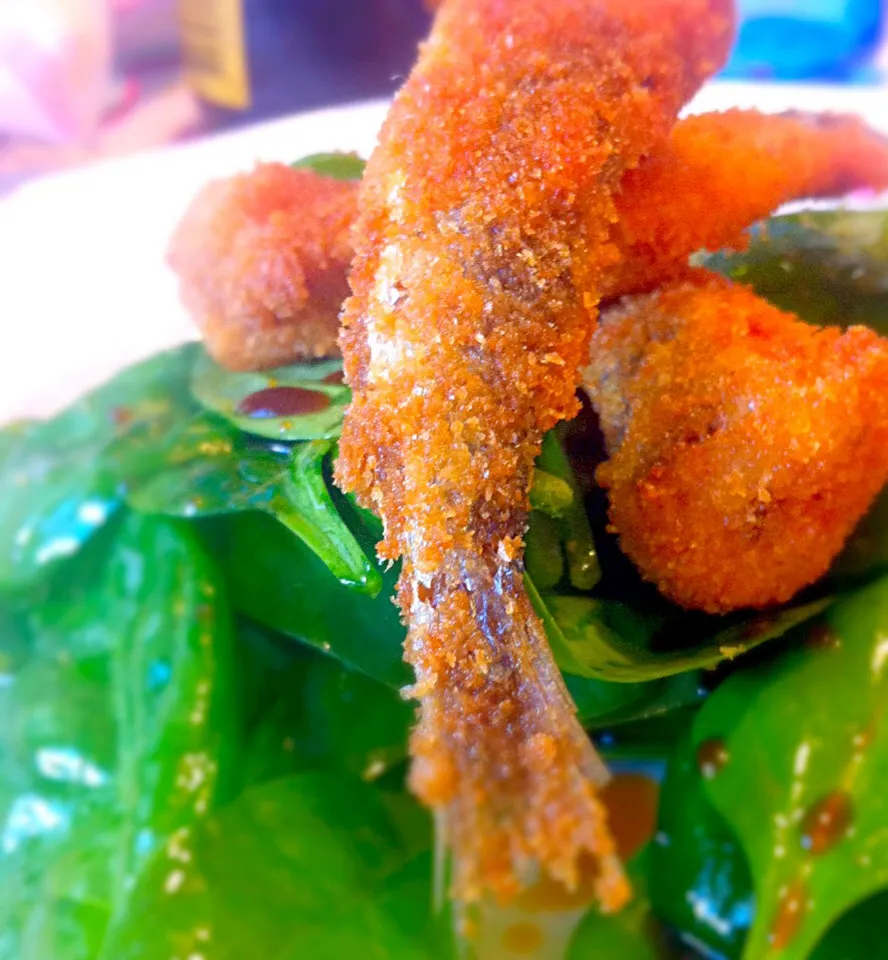 Fried anchovy#soy sauce#novel spinach|ikkiaさん