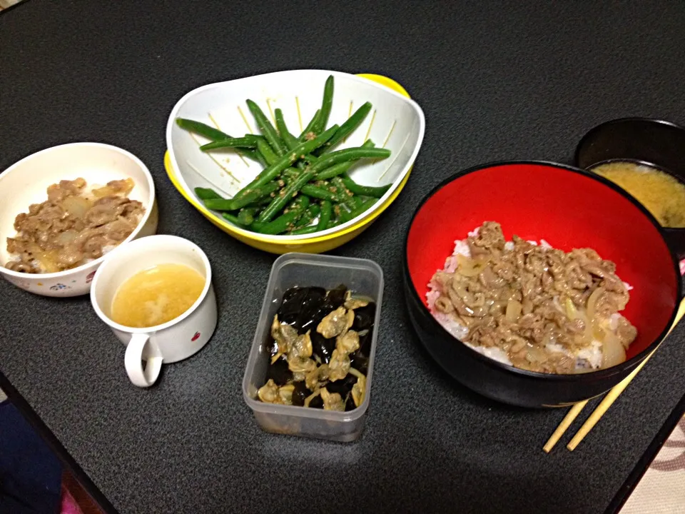 牛丼•いんげん•生姜あさり煮|うるしちかさん