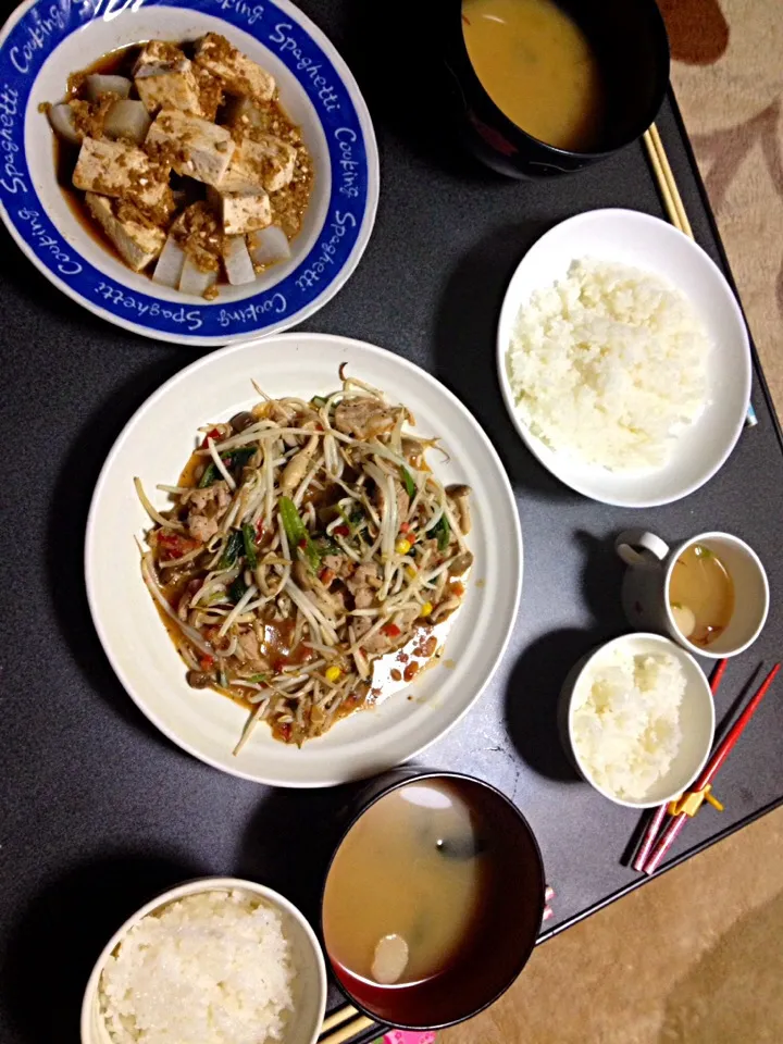 豚もやしニンニク炒め•大根豆腐ネギ煮|うるしちかさん