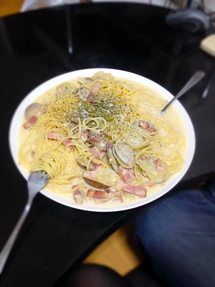 あさりのクラムチャウダー風スープパスタ|あやかさん