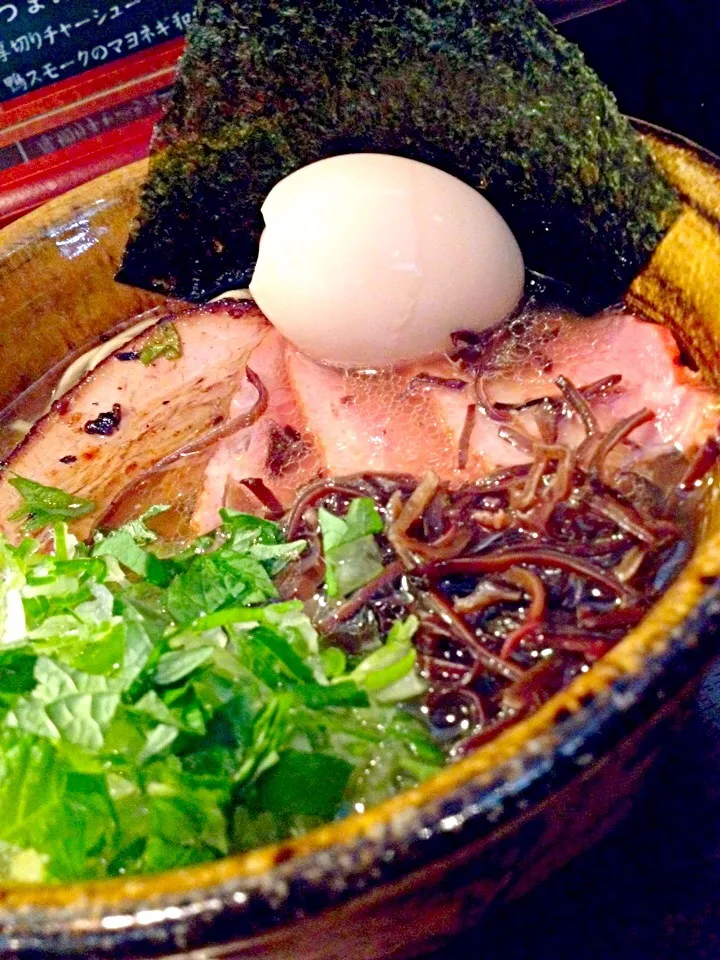 貝だしとんこつラーメン＋味玉＋カモスモーク|がっし〜さん