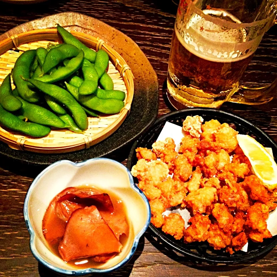 生ビール,枝豆,軟骨の唐揚げ|りーぴんさん