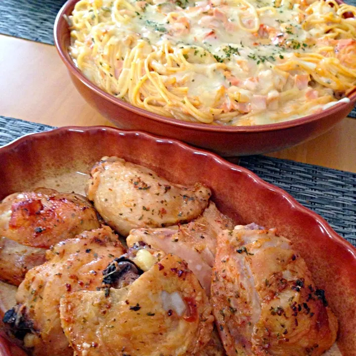 Macarrão de Forno e Sobre Coxa Assada😋🍴|lucia inoueさん