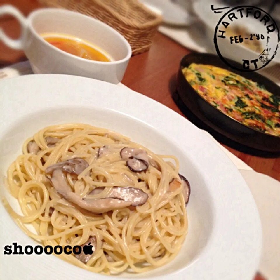 朝が辛い、学校が辛い…キノコ🍄のクリームパスタ他。|shoooocoさん