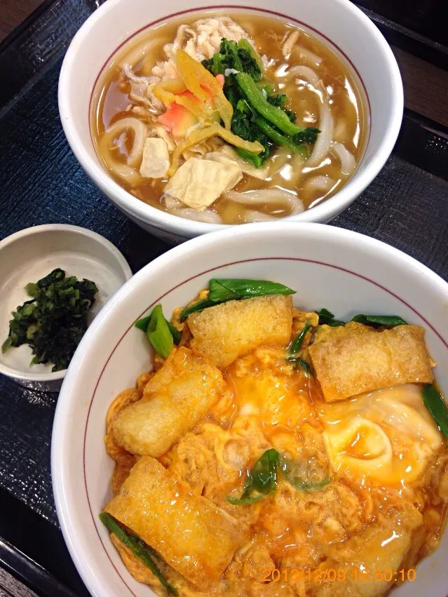 衣笠丼と鶏と湯葉のあんかけうどん   なか卯|るみおんさん