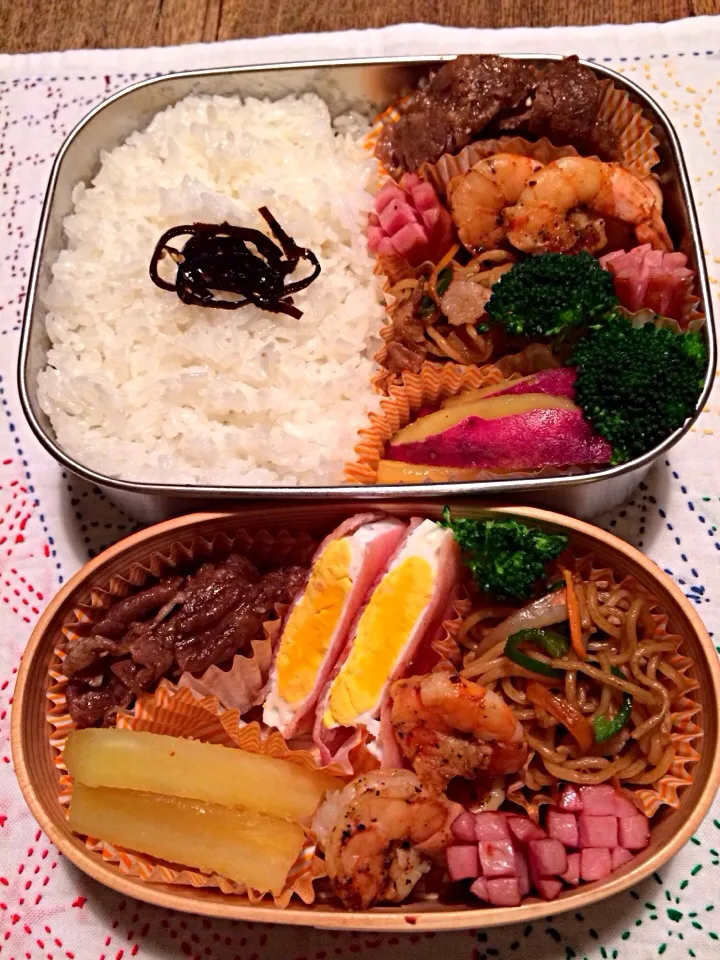 Snapdishの料理写真:夫息子弁当|こしかさん