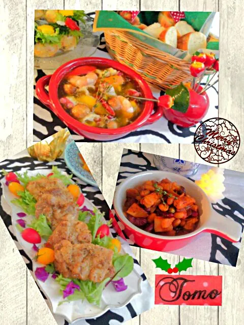 お家ランチ②ピロちゃんの🍷ポークビーンズ＆ピロちゃんのケイジャンチキン＆アヒージョ|ともさん